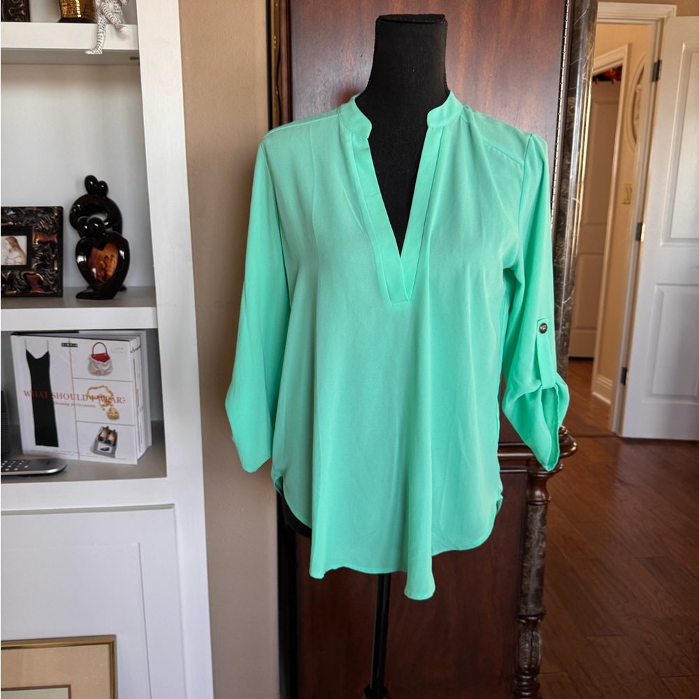Lush Mint Green Chiffon V-Neck Blouse